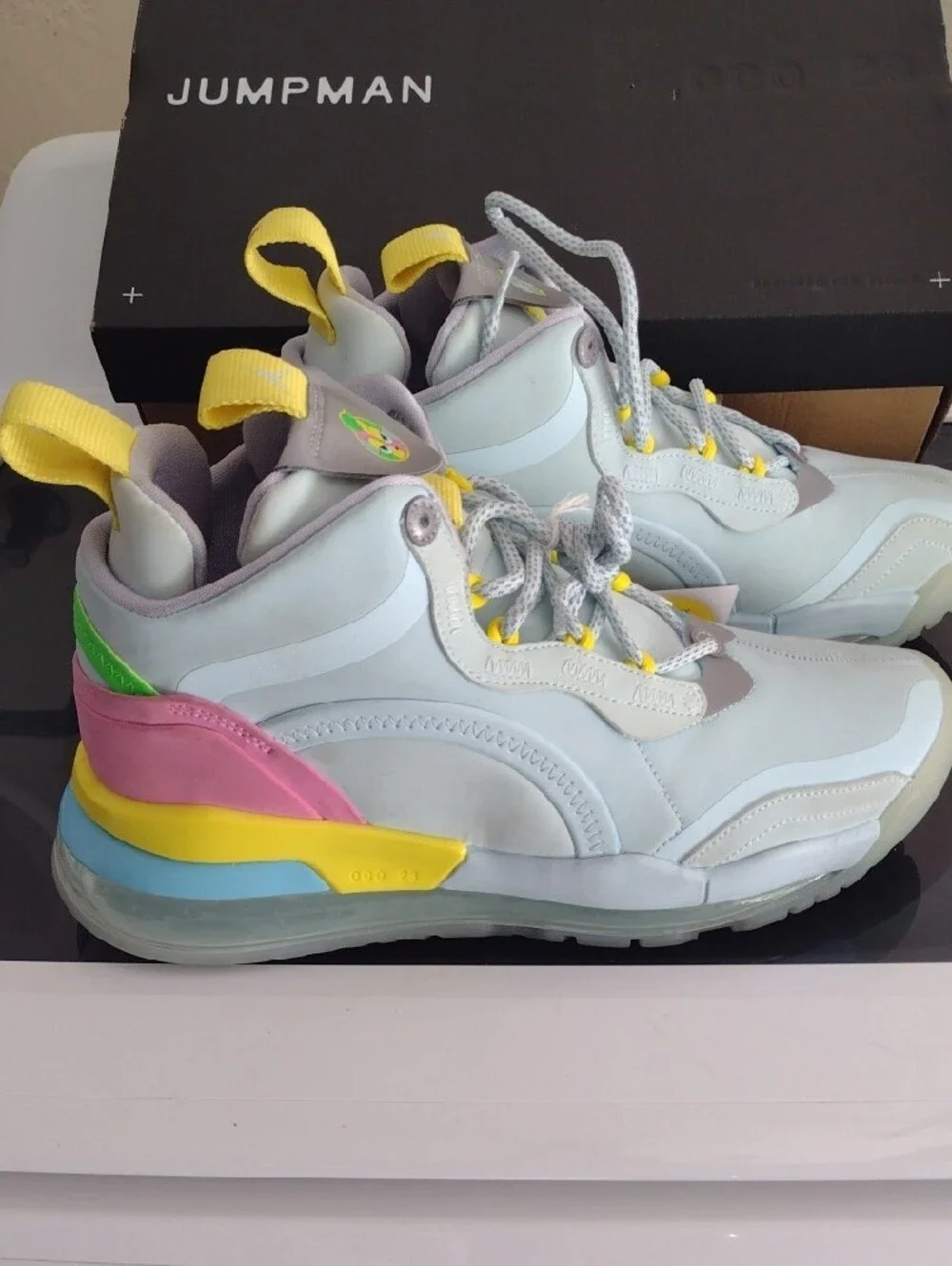 Jordan Kids Light Blue Sneakers with Yellow Accents